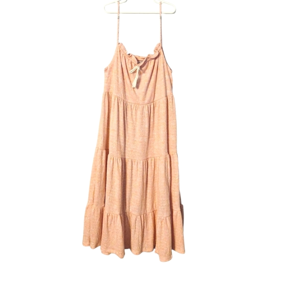 Laura Ashley Dress Girls  Pink Tiered Mid Length Spaghetti Straps Floral Size L